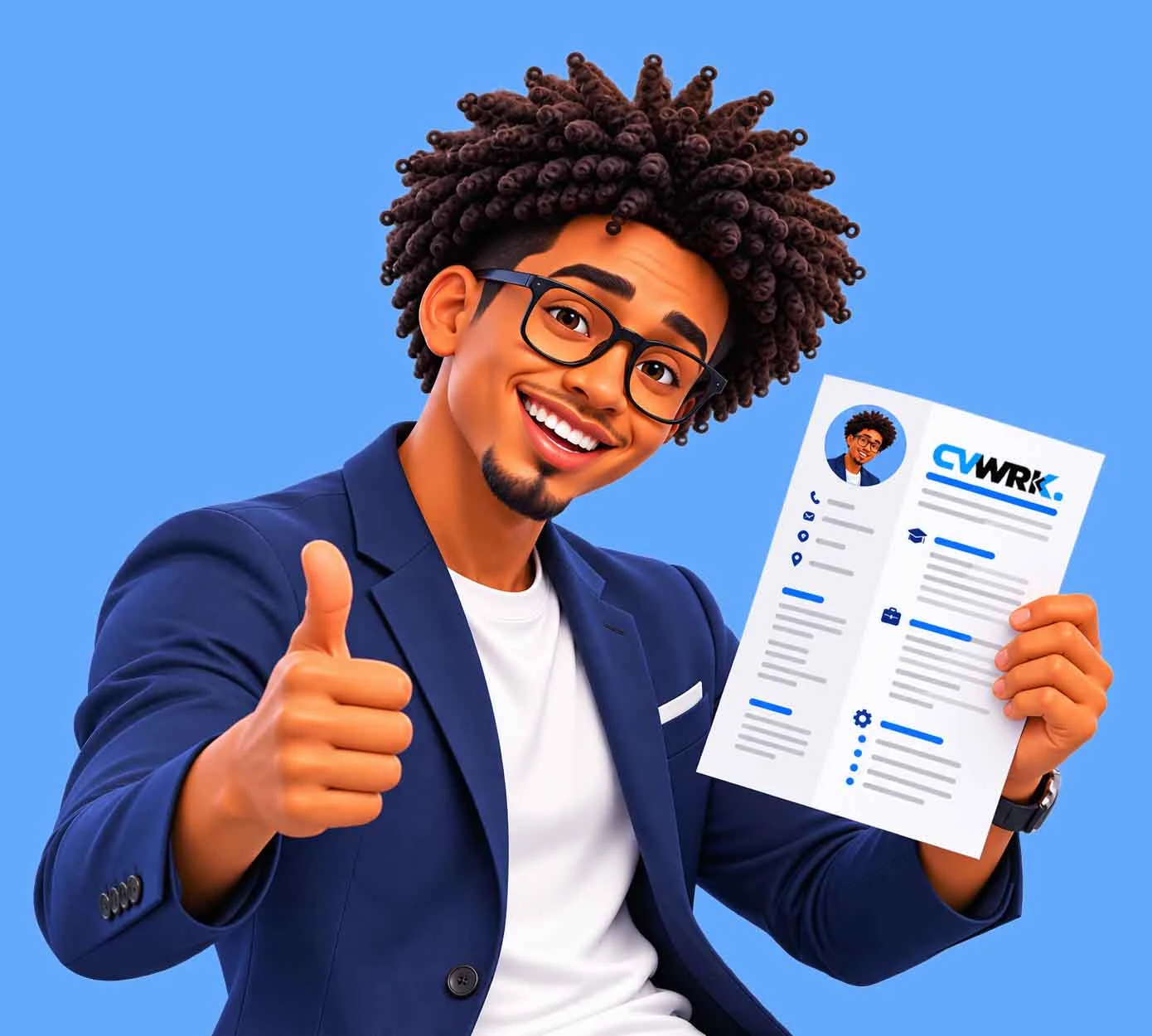Enzo laat glimlachend een voorbeeld van een professioneel cv zien